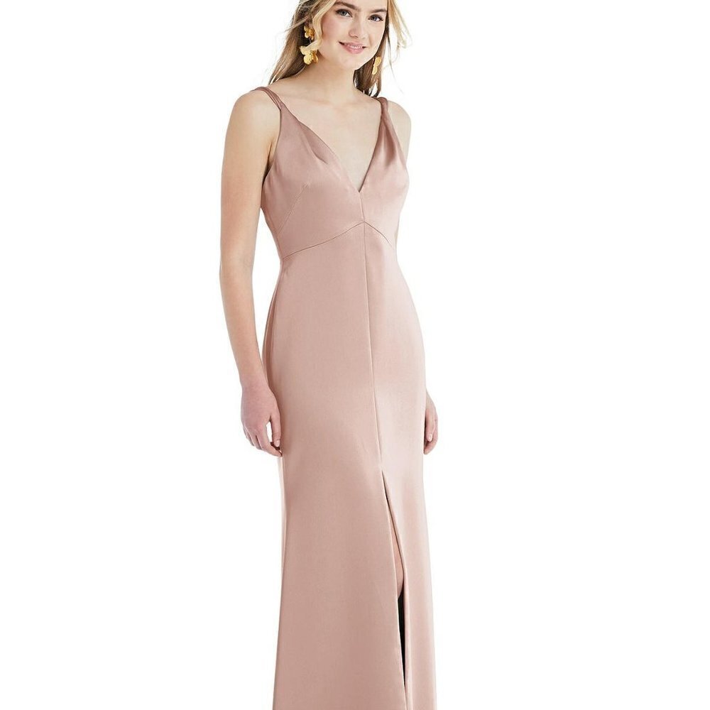 LOVELY Neve Twist Strap Satin Charmeuse Gown Dress